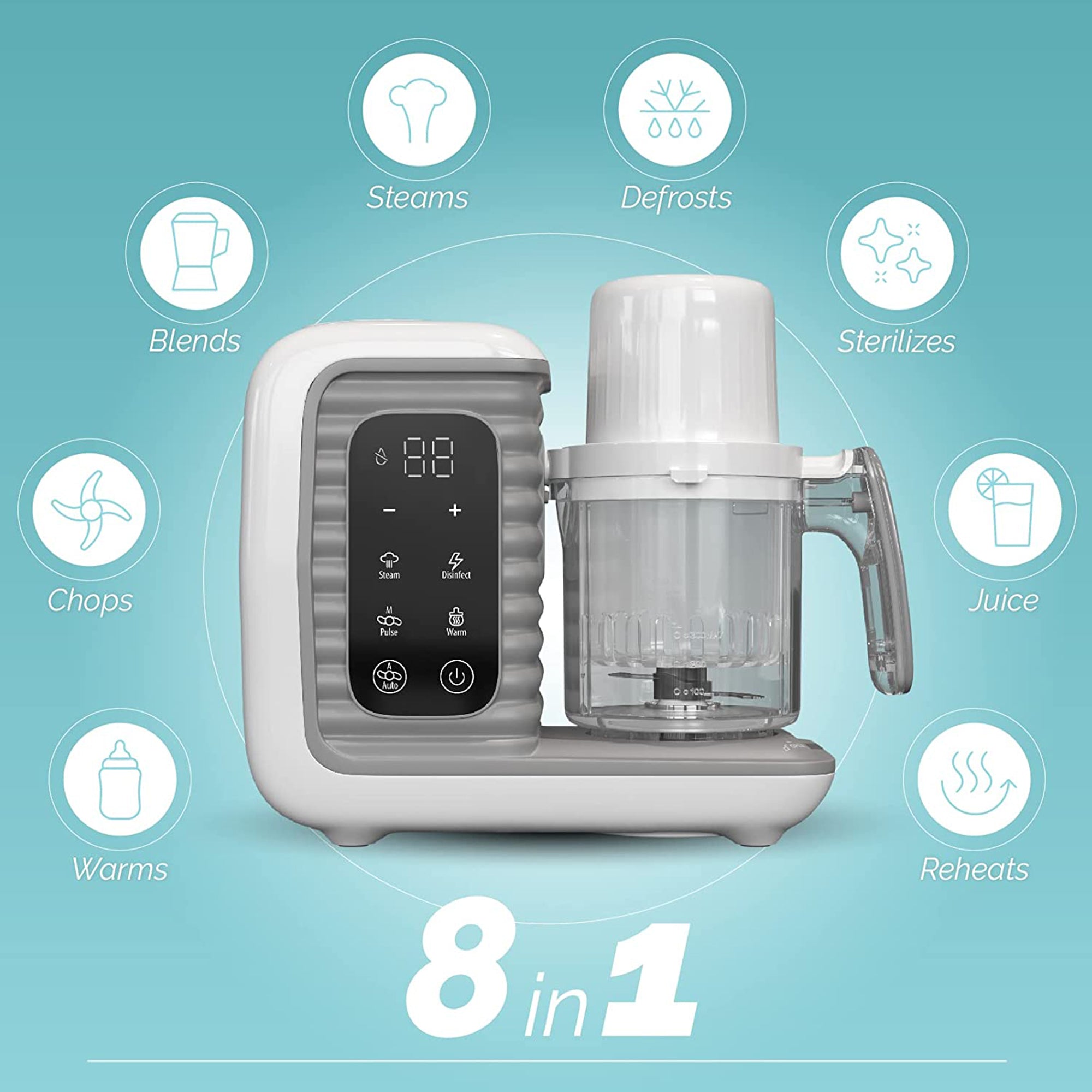 Children of Design 8-in-1 Baby Food Maker, Steamer, Blender, Masher, Formula & Bottle Warmer, Processor and Puree Machine, Gray