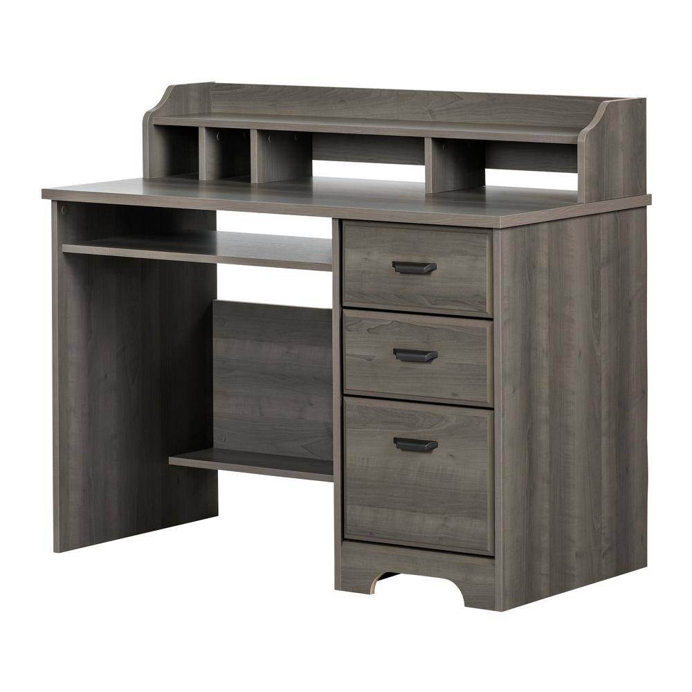 South Shore 44.75 in. Gray Maple Rectangular 3 -Drawer Computer Desk with Hutch 12108