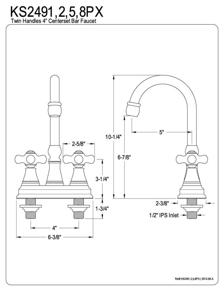 Polished Chrome Two Handle 4 quotCenterset Bar Faucet without Pop Up Rod KS2491PX   Traditional   Bar Faucets  Houzz