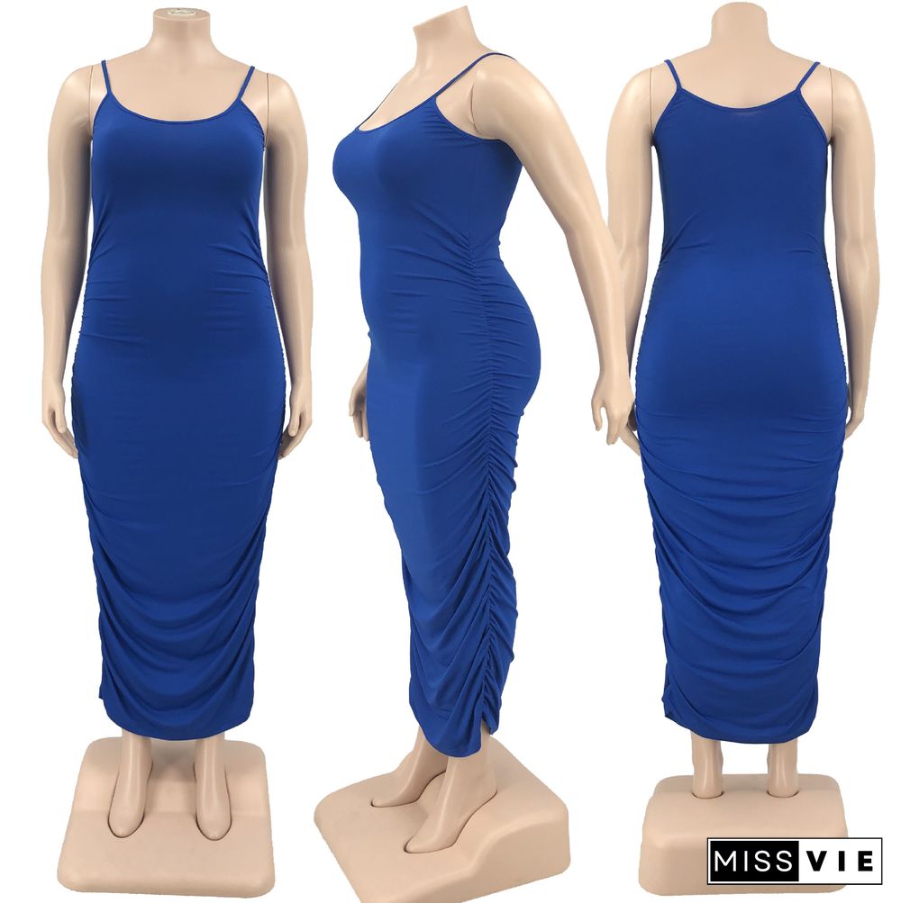 Solid Color Plus Size Pleated Slip Dress