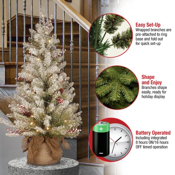 National Tree Company 3 ft. Dunhill Fir Tree with Battery Operated Warm White LED Lights