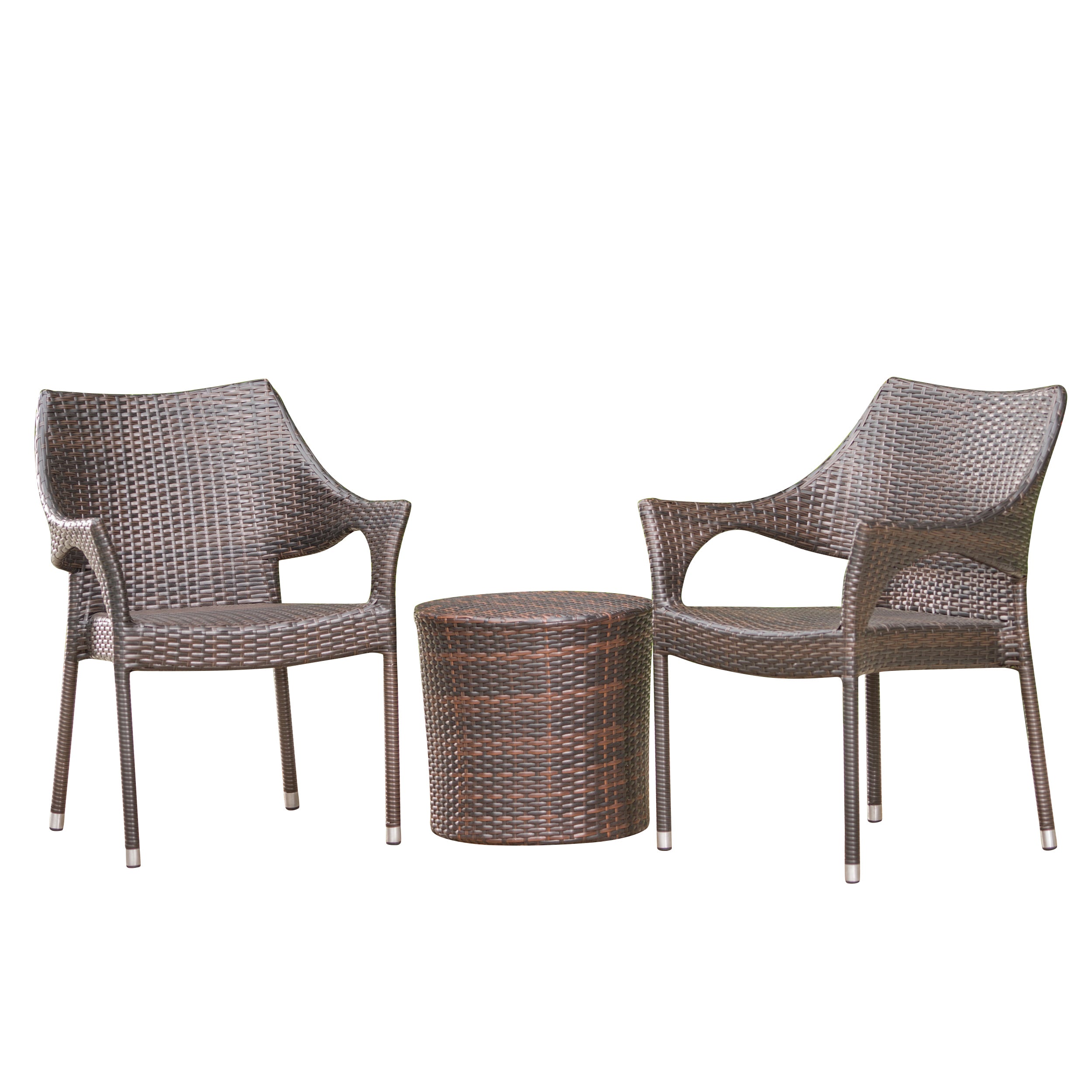 Alfheimr Outdoor 3 Piece Multi-brown Wicker Stacking Chair Chat Set