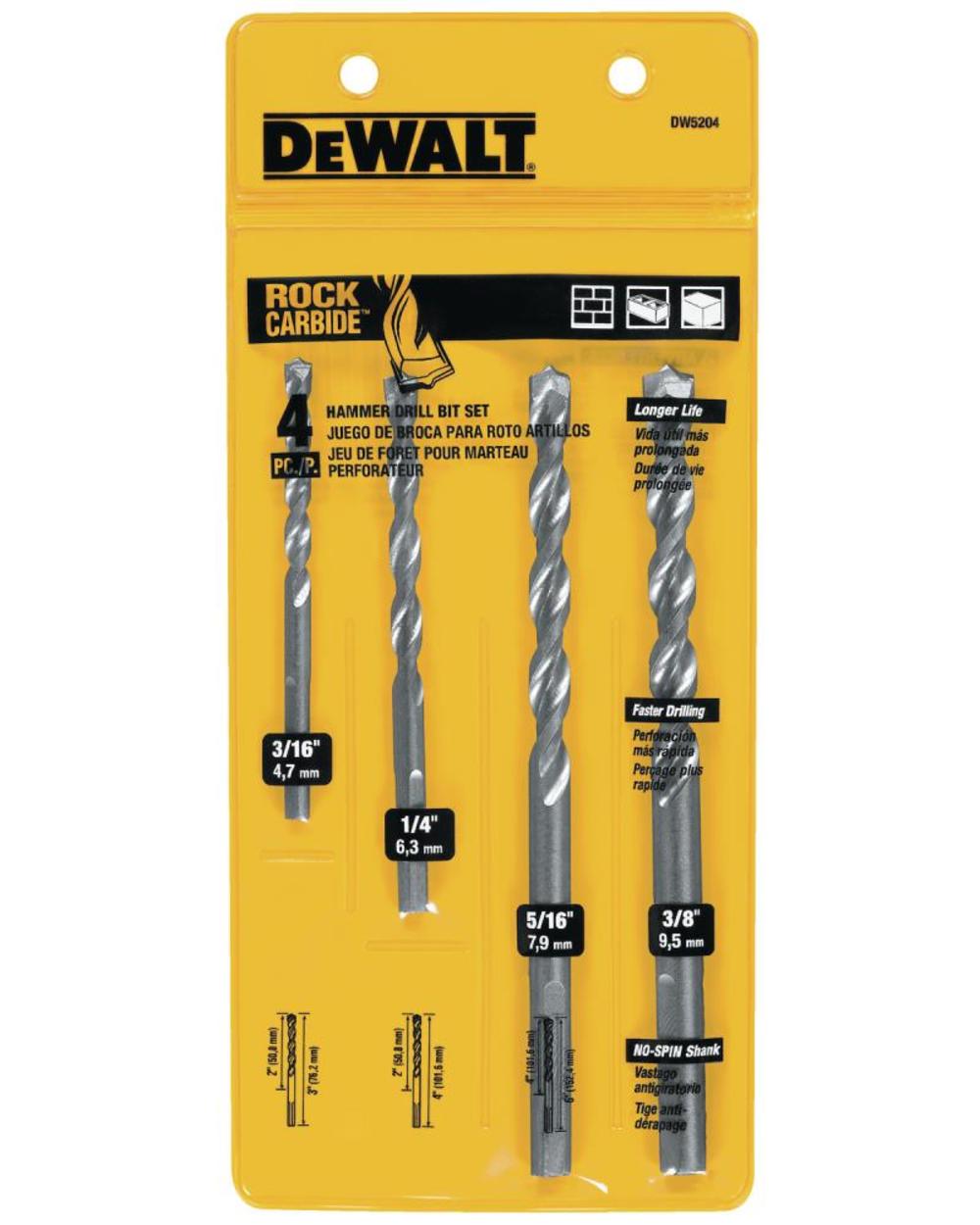 DW 4 Piece Premium Percussion Masonry Drill Bit Set DW5204 from DW