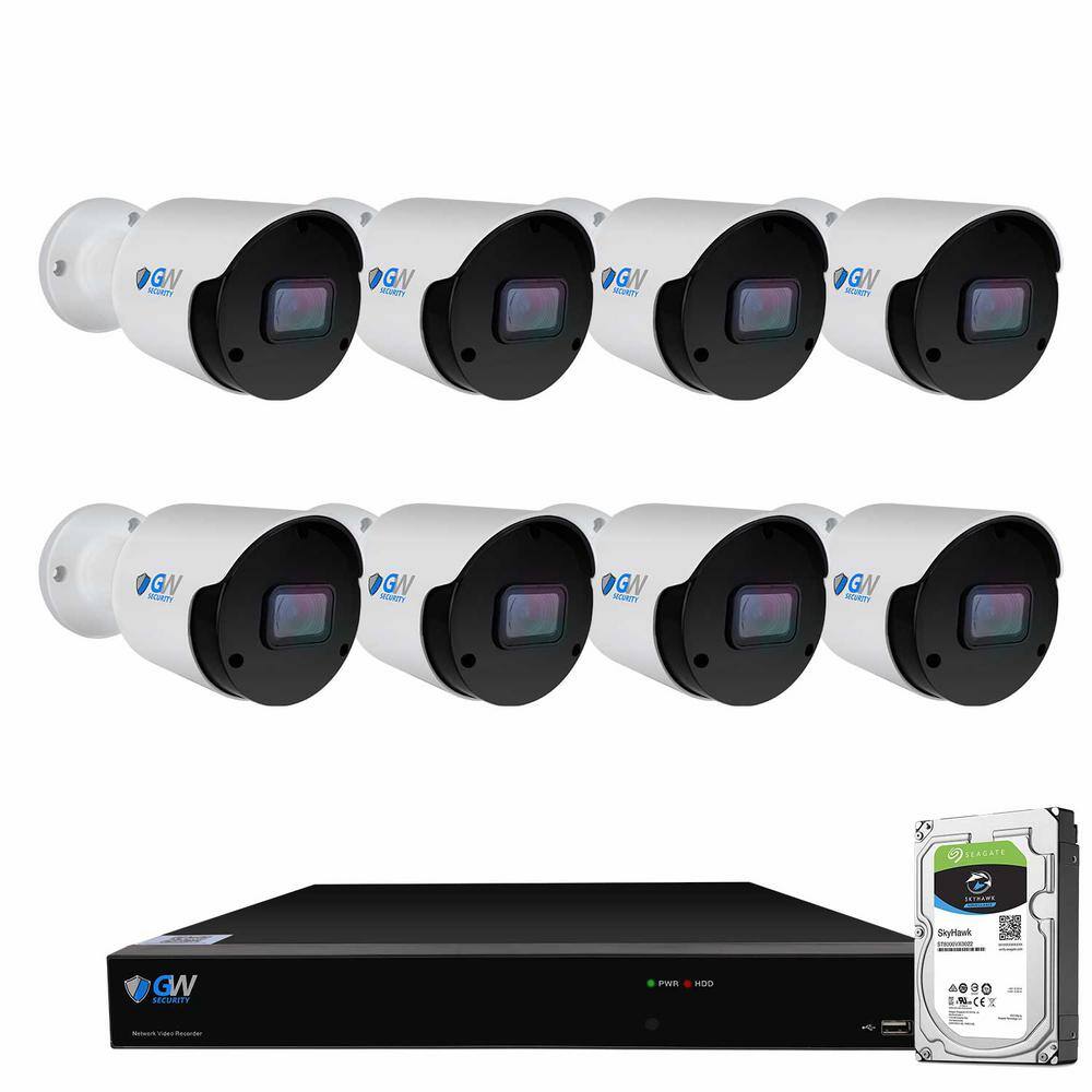 GW Security 8-Channel 8MP 4K NVR 2TB Security Camera System with 8 Wired IP POE Cameras Bullet Fixed Lens Artificial Intelligence GW8537IP8-2T