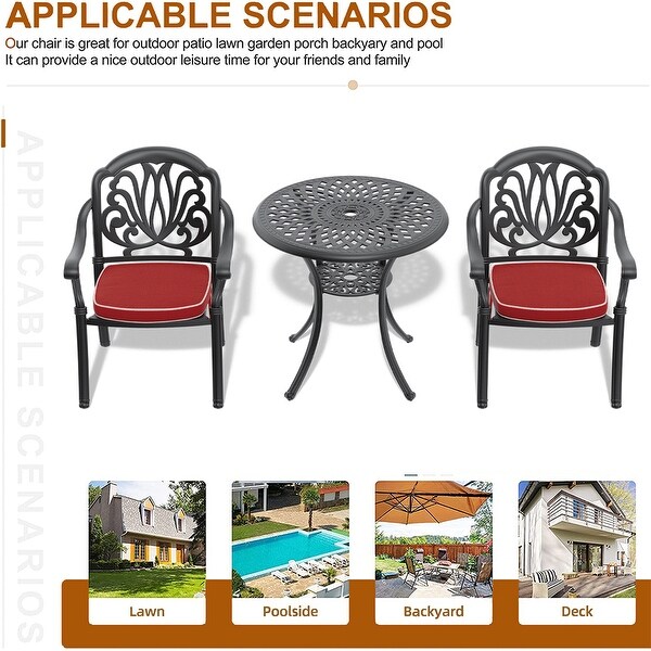 3pcs Cast Aluminum Patio Furniture Set Outdoor Bistro Set w/Cushions and Umbrella Hole - Overstock - 38000803