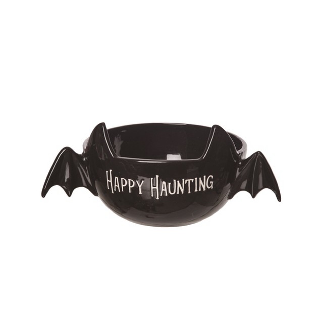 Transpac Dolomite 14 In Black Halloween Haunting Bat Candy Bowl