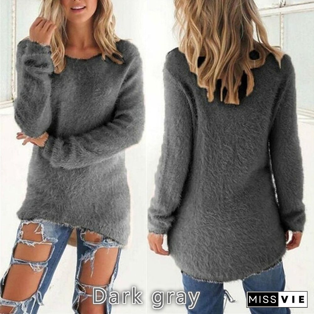 New Autumn and Winter Solid Color Warm Pullover Tops Women Long Sleeve Knitted Sweaters Plus Size