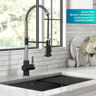 KRAUS Britt Commercial Style Pull-Down Single Handle Kitchen Faucet in Spot-Free Stainless SteelMatte Black KPF-1691SFSMB