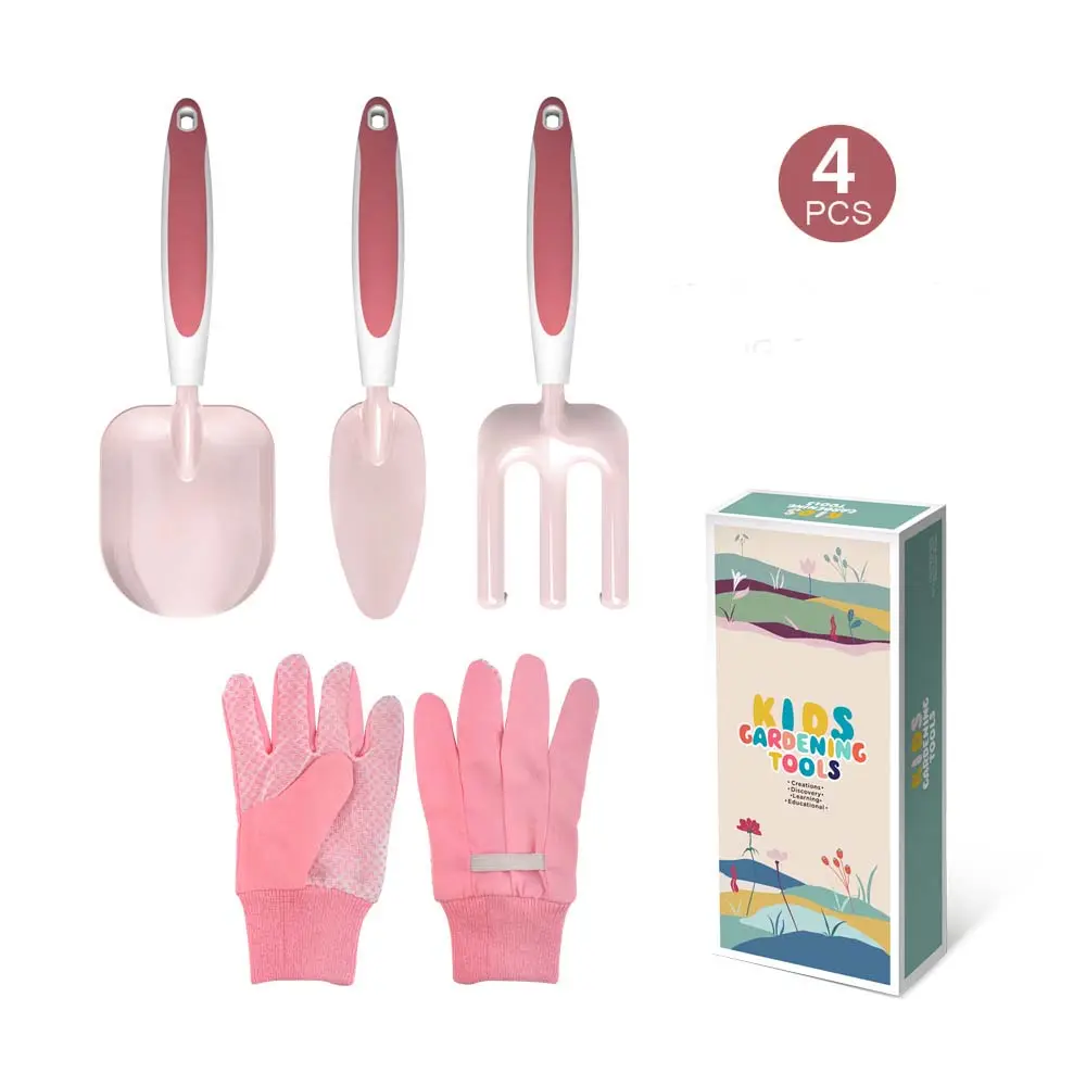 Wholesales Children Child Garden Hand Tool Set 4 6 9 Plastic Toy With Gloves Apron Shovel Rake For Kids Ages 4 8 Outside Gifts