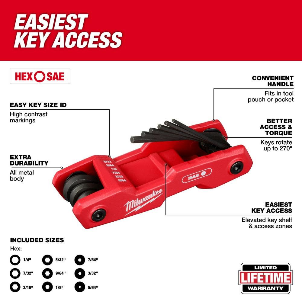 Milwaukee 17 Key Folding Hex Key Sets SAE/Metric 2pc 48-22-2183 from Milwaukee