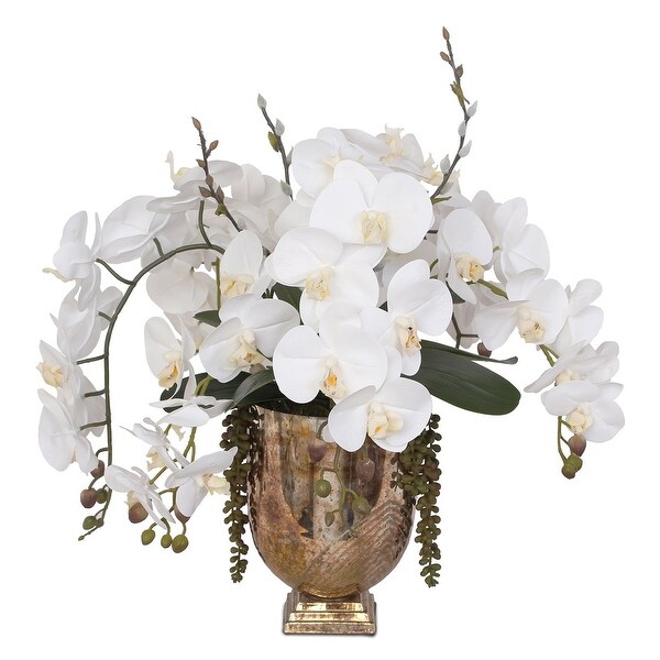 Real Touch White Phalaenopsis Orchids with String of Pearls in Vase