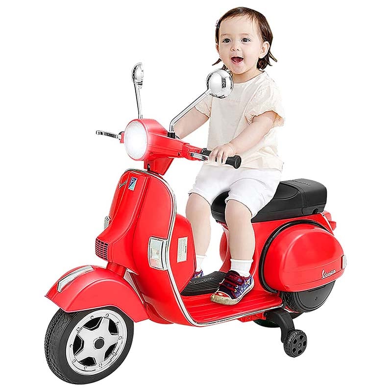 6V Kids Ride on Vespa Scooter Battery Powered Electric Riding Toy Motorcycle with Training Wheels