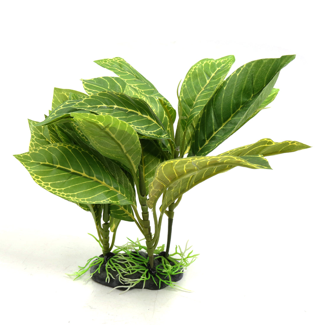 Green Plastic Terrarium Leaves Plant Decor Ornament for Reptiles w/ Ceramic Base