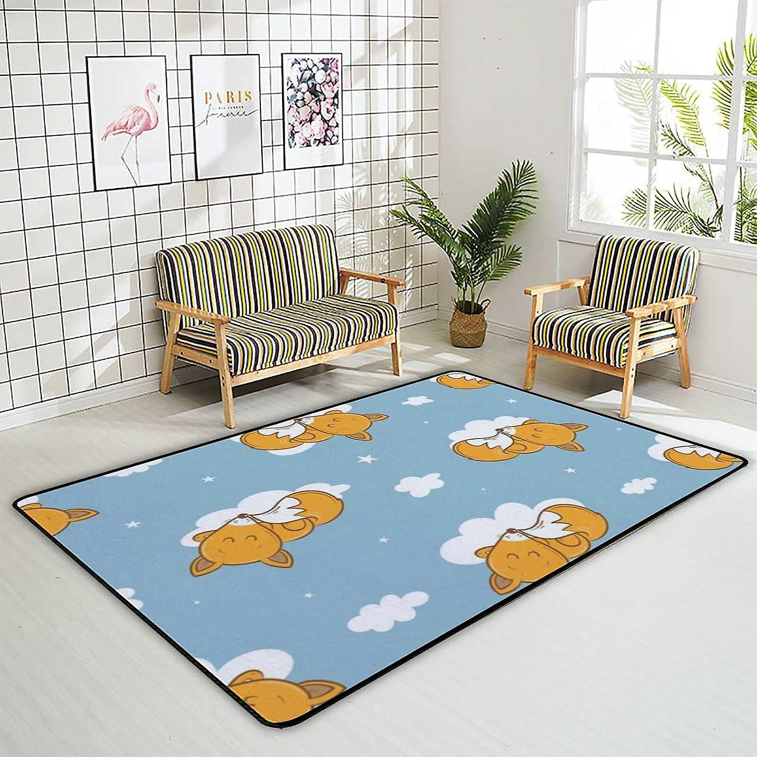 Soft Area Rugs Lying Siberian Kitten Floor Carpet Mat For Kids Playing Room Hardwood Floor Living Room 80x58in