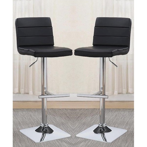 Horizontal Design Black Adjustable Swivel Stools with Square Chrome Pedestal Base (Set of 2)