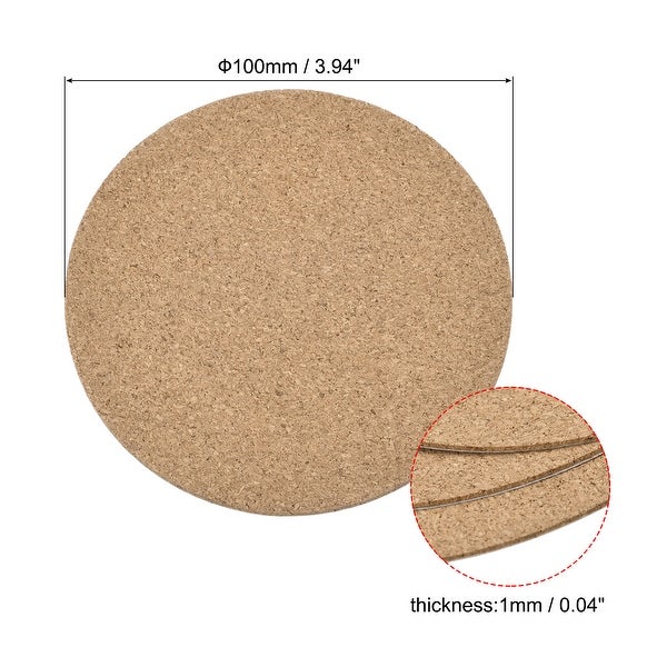 100mm Dia Round Coasters 1mm Thick Cork Cup Mat Self-Adhesive 60pcs - Wood