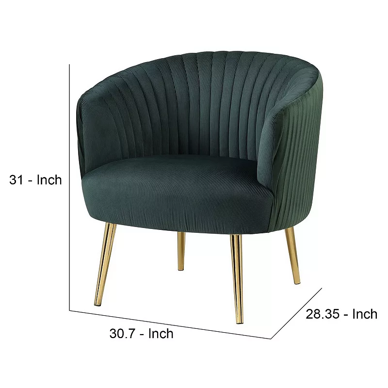 Accent Chair with Channel Stitching and Metal Legs， Green