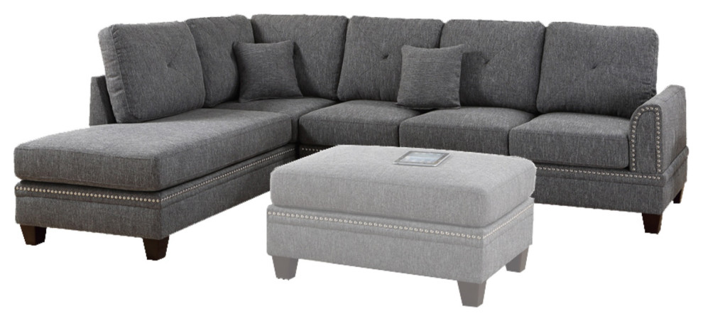 Polyfiber 2 Piece Sectional Set With Nail Head Trims  Gray   Transitional   Sectional Sofas   by VirVentures  Houzz