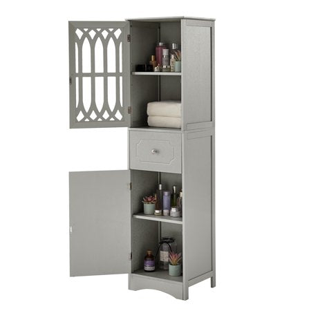 CHURANTY Freestanding Linen Tower Bathroom Storage Cabinet with Adjustable Shelf, Drawer and 2 Doors, Tall Slim, 16.5