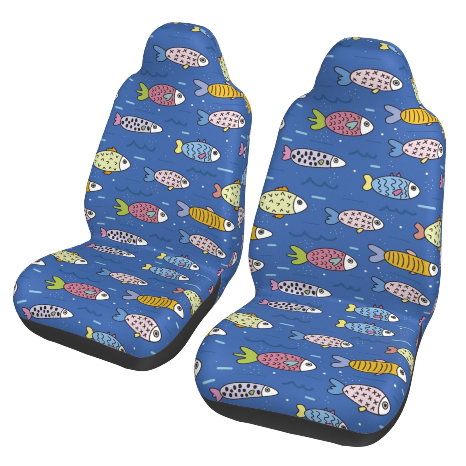 TEQUAN Front Seat Covers， Blue Sea Fish Pattern 2 Piece Car Seat Cover Fit Most Car SUV Truck Van