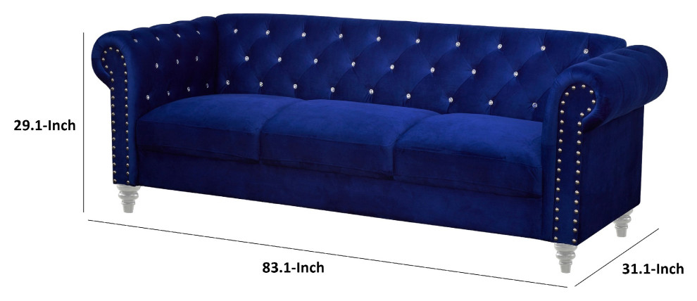 Benzara BM271909 Ben 83 quotVelvet Sofa With Crystal Tufted Back  Royal Blue   Eclectic   Sofas   by Uber Bazaar  Houzz