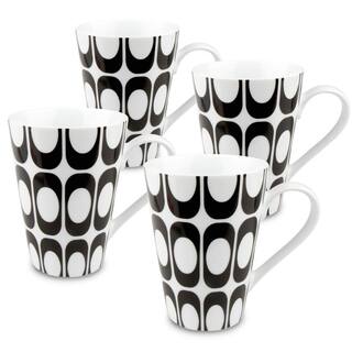 Konitz 4-Piece Black and White Groove Porcelain Mug Set 4410321428