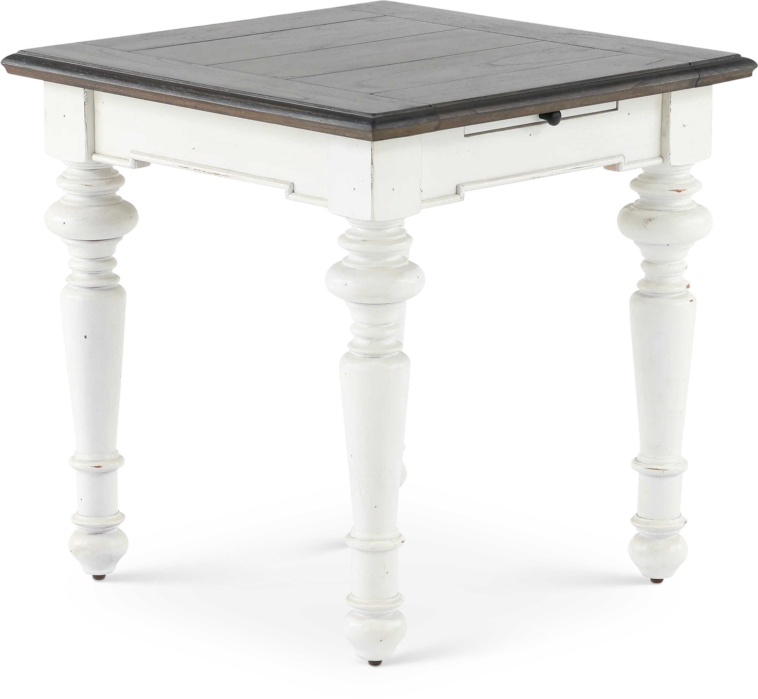 European Cottage Charcoal Gray and White End Table