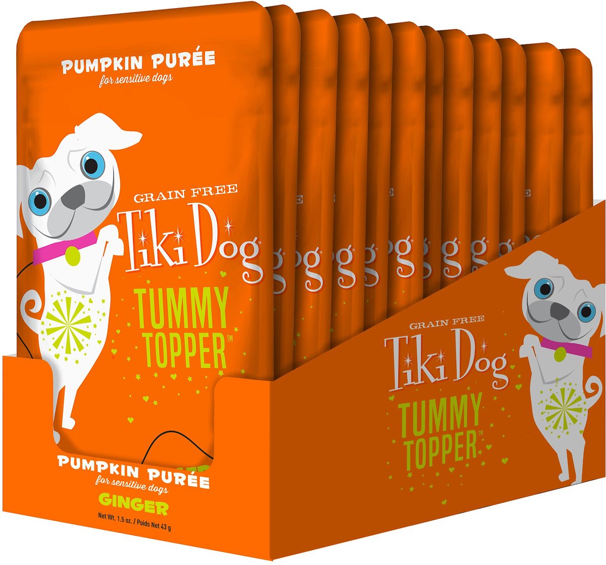 Tiki Dog Tummy Topper Pumpkin and Ginger Puree Grain-Free Wet Dog Food Topper， 1.5-oz， case of 12