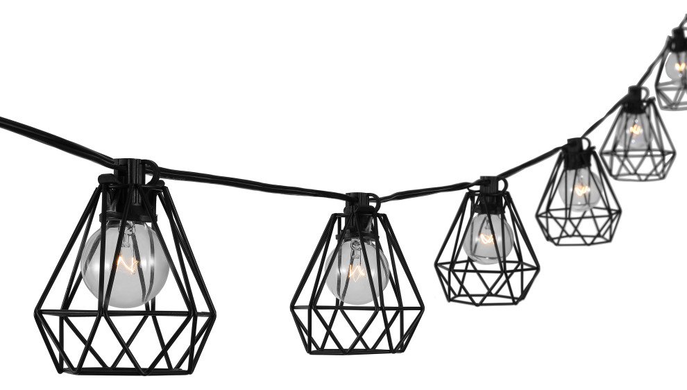 10 Light Indoor/Outdoor 10  x27Contemporary G40 String Lights  Black   Contemporary   Outdoor Rope And String Lights   by JONATHAN Y  Houzz