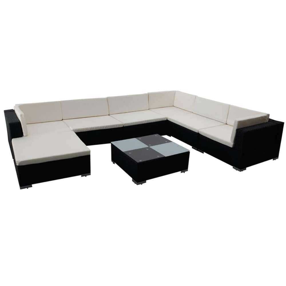 vidaXL 8 Piece Patio Lounge Set with Cushions Poly Rattan Black   28\