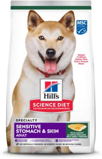 Hill's Science Diet Adult Sensitive Stomach and Skin Pollock Meal， Barley and Insect Meal Recipe Dry Dog Food