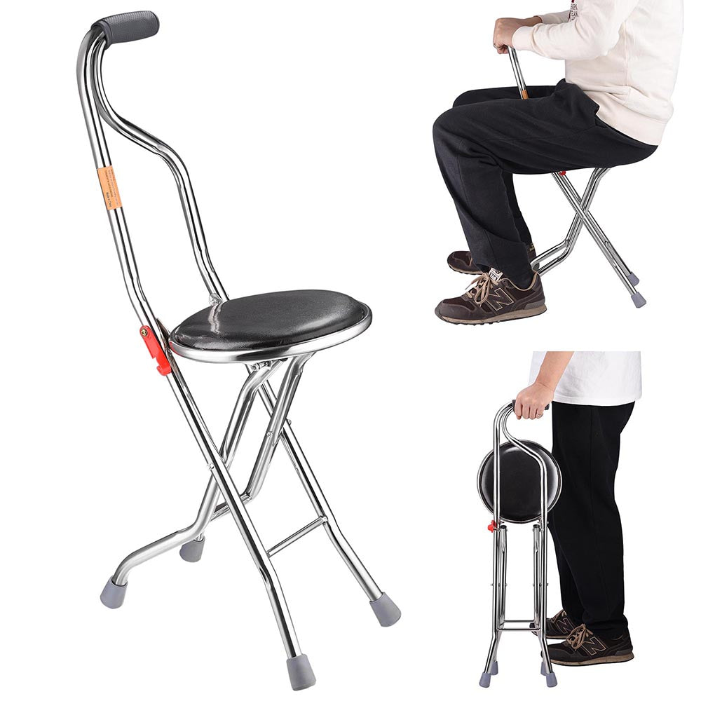 Yescom Medical Folding Walking Cane w/ Seat Lightweight Stool