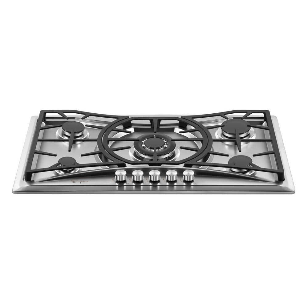 Empava 36 in Recessed Gas Stove Cooktop with Modern Design 5 Italy SABAF 30 Sealed Burners in Stainless Steel