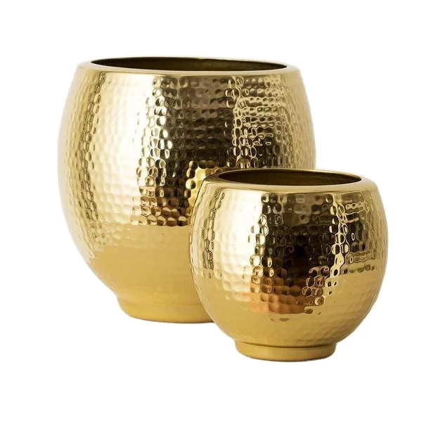 Hammered Design Gold Finishing Metal Planter Home Indoor Outdoor Garden Usage Customized Size Metal Planter