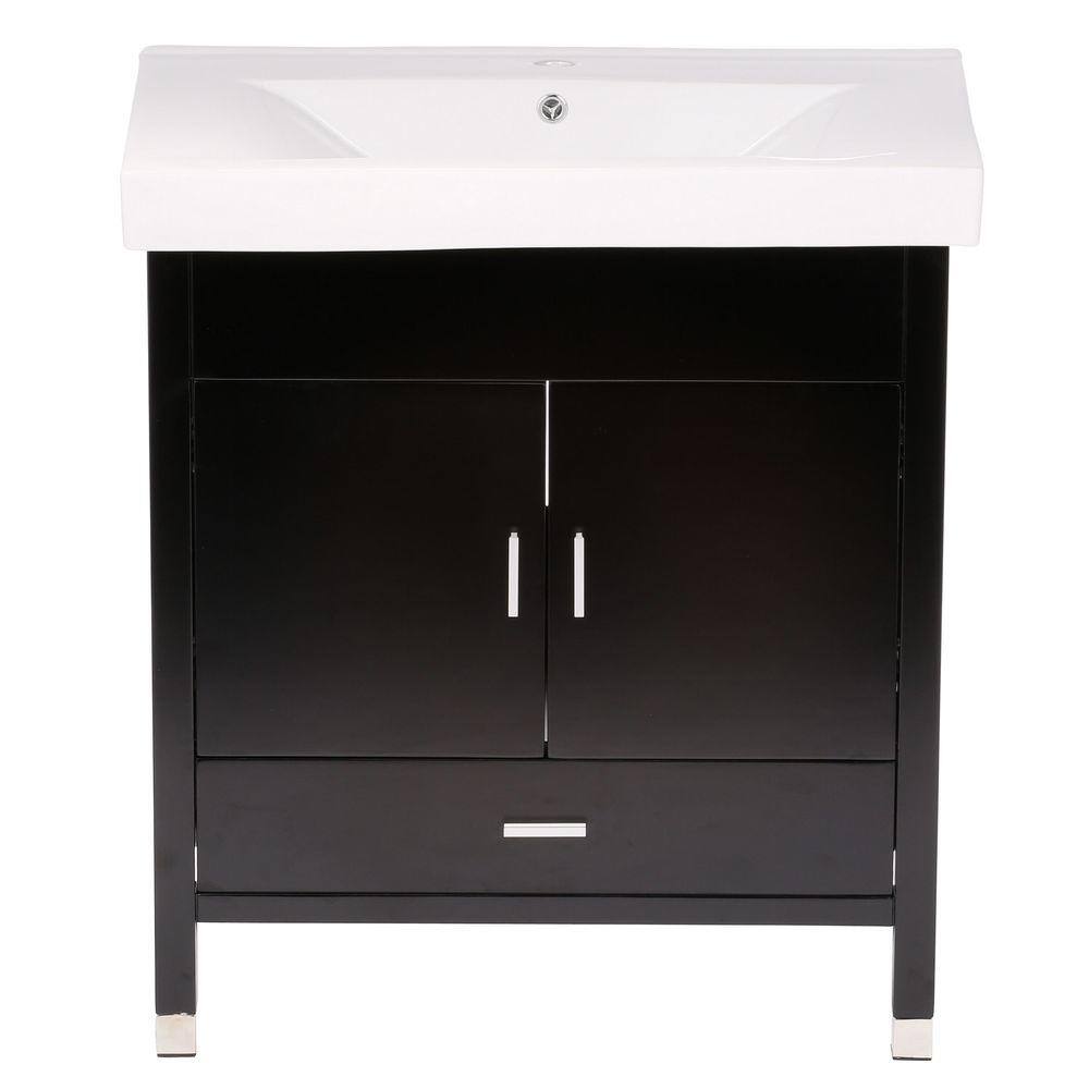 Bellaterra Home Odessa S 32 in. W Single Vanity in Black with Porcelain Vanity Top in White BT3107-S