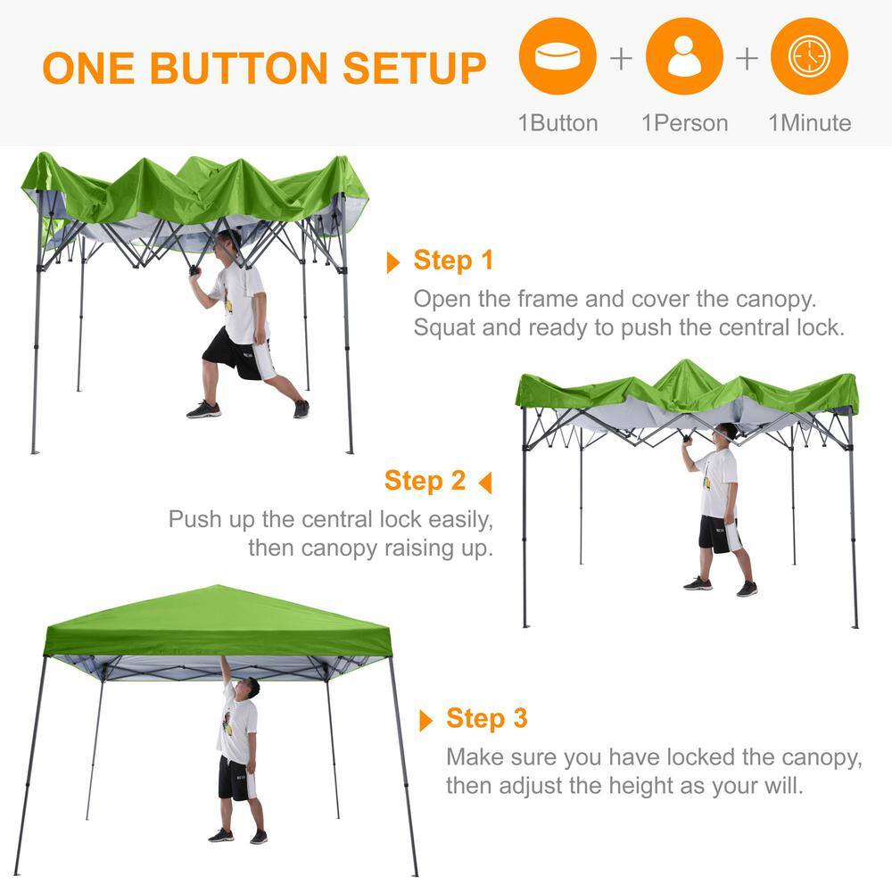 ABCCANOPY 8 ft. x 8 ft. Green Pop Up Canopy Tent Slant Leg with 1 Sidewall and 1 Backpack Bag AHXJ1W-8FTGrassGreen