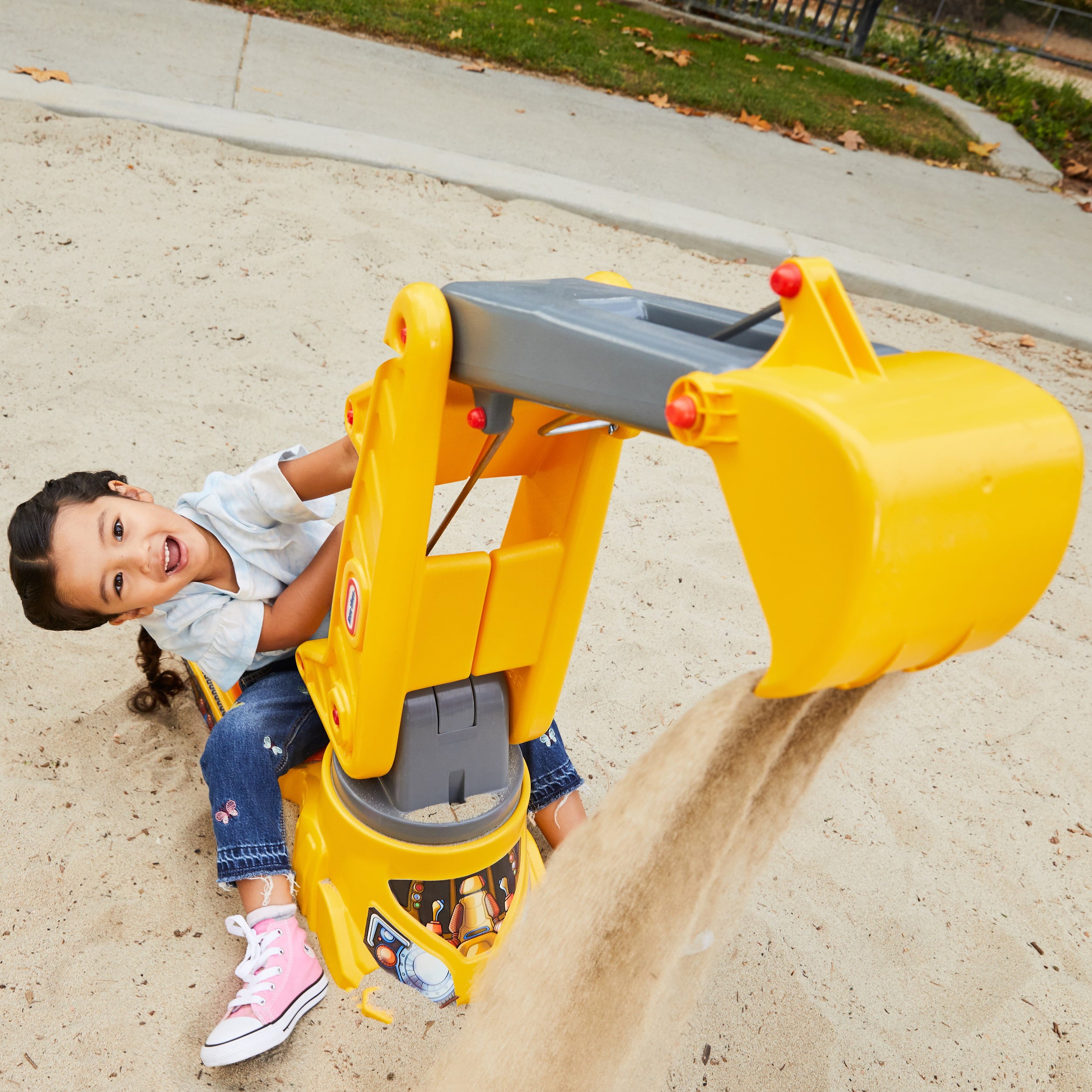 Little Tikes You Drive Sand Toy Excavator with Swivel For Sit and Stand Scoop and Dump Play Set with Kid-Sized Crane, Yellow- Toys For Kids Toddlers Boys Girls Ages 3 4 5+