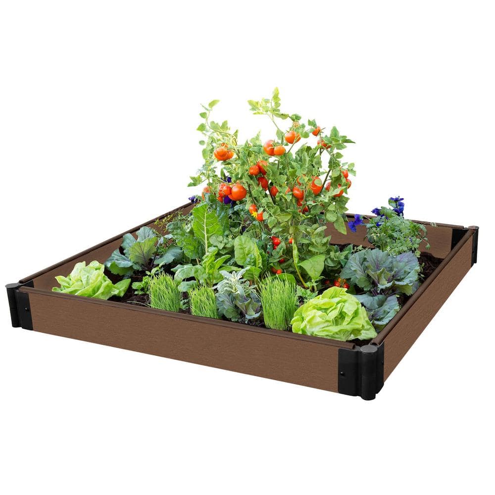 Frame It All One Inch Series 4 ft. x 4 ft. x 5.5 in. Uptown Brown Composite Raised Garden Bed 300001424