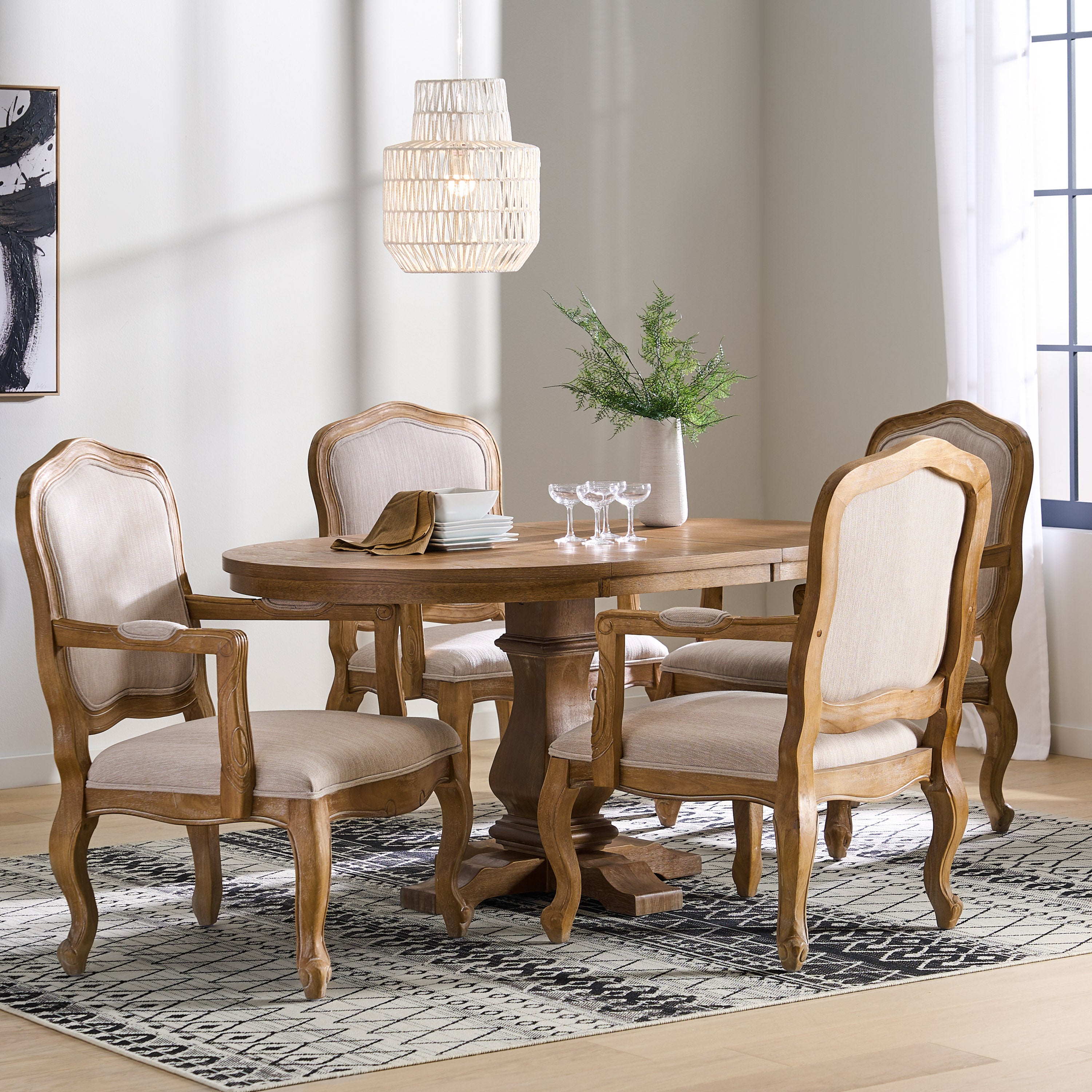 Maria French Country Wood 5-Piece Expandable Oval Dining Set