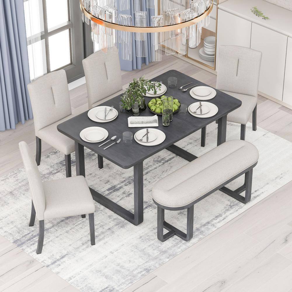 Nestfair Gray 6-Piece Dining Table with 4 Upholstered Chairs and 1 Bench DTS10026E