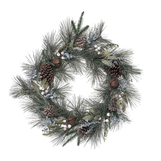 Transpac Artificial 24 In Green Christmas Mixed Greenery Wreath With Rustic Bells