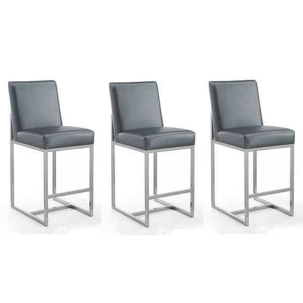 Manhattan Comfort Element 37.2 in. Chrome Stainless Steel Counter Height Bar Stool (Set of 3)