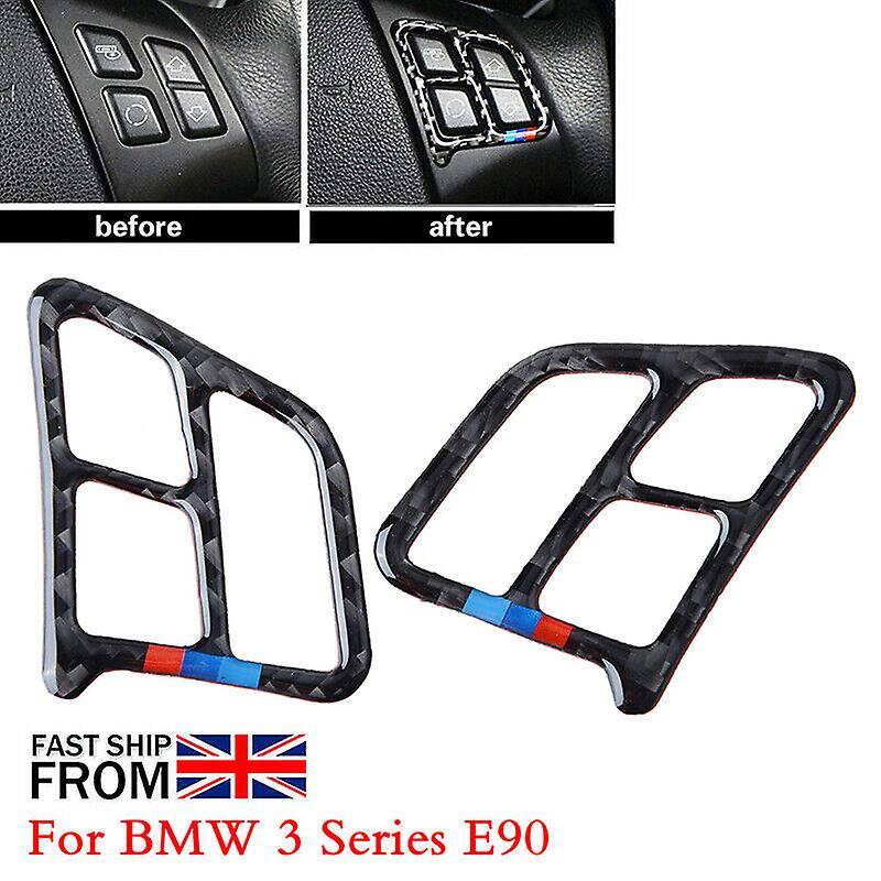 Carbon fiber steering wheel switch sticker cover trim for bmw e90 e92 3 series