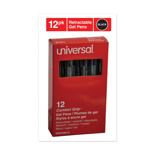 Universal Comfort Grip Retractable Gel Pen， 0.7mm， Black Ink， Smoke Barrel， Dozen (39912)