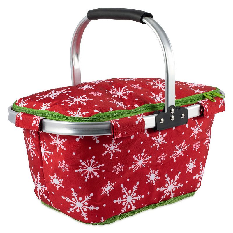 19 Red and White Rectangular Christmas Snowflake Tote Basket