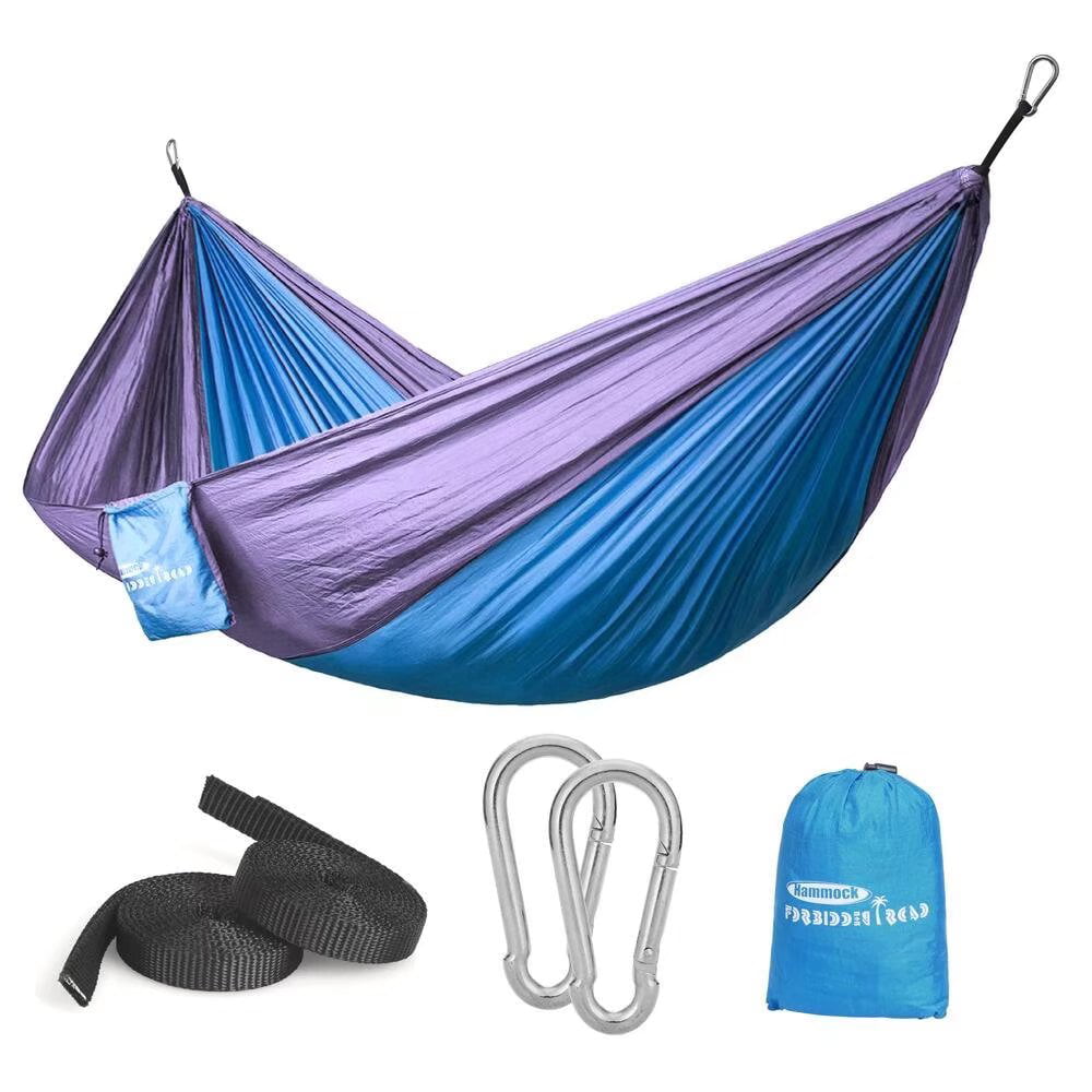 Forbidden Road Hammock Single Double Camping Lightweight Portable Hammock for Outdoor Hiking Travel Backpacking - Nylon Hammock Swing - Support 330lbs(Blue & Purple）