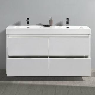 Fresca Valencia 60 in. W Bathroom Vanity in Glossy White with Double Acrylic Vanity Top in White FCB8460WH-D-I