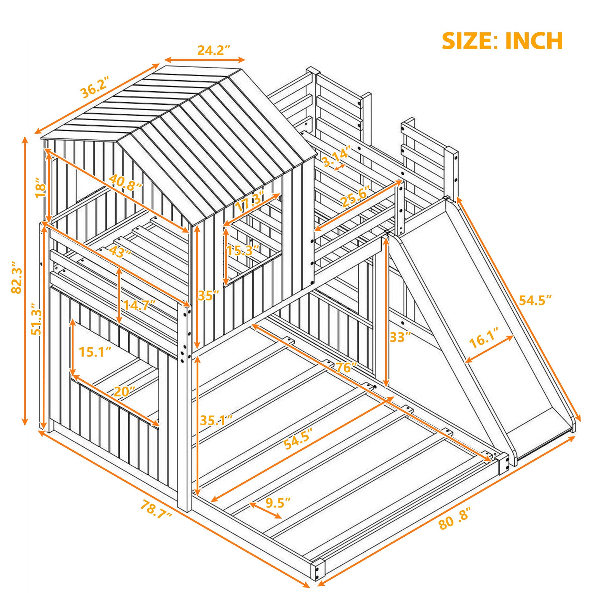 Churanty Twin Over Full Bunk Bed With Slide Wooden House Bunk Bed Playhouse Beds For Kids White