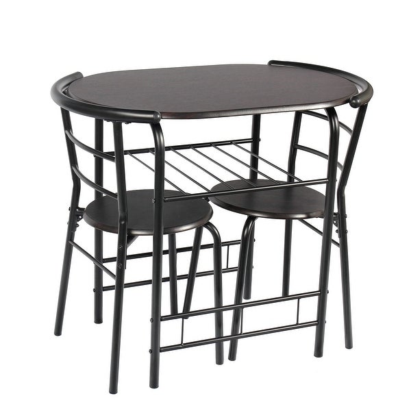 3 Piece Metal and Wood Dining Set， Include 1 Table and 2 Chairs， Grey Color (2 People Seating Capacity)