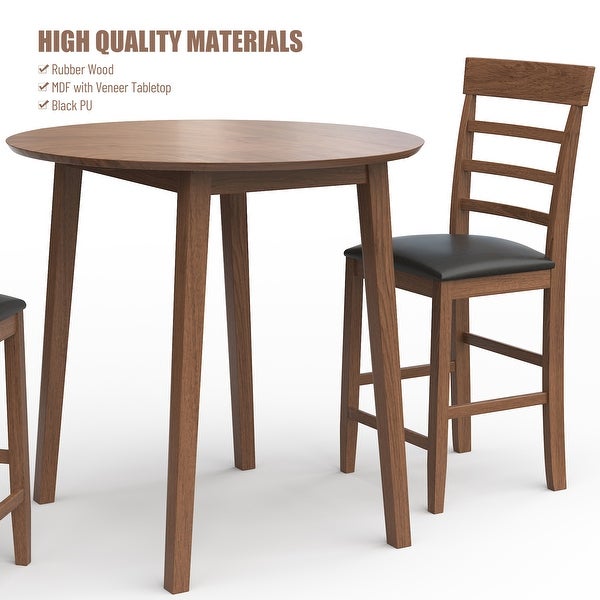 3-Piece Round Counter Height Drop-Leaf Table with 2 Upholstered Chairs， Dining Table Set Pub Set with PU leather Cushion